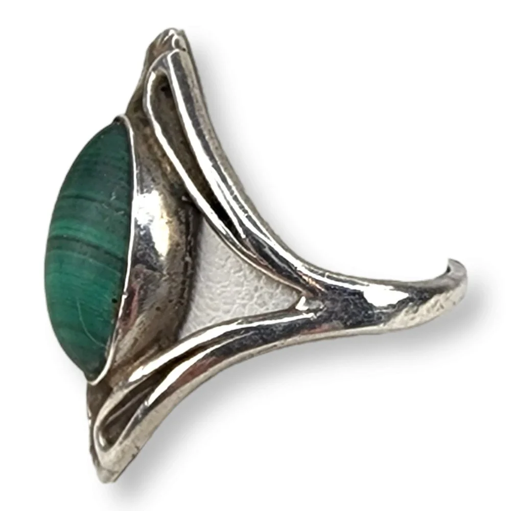 Vintage Sterling Silver 925 Malachite Stone Ring Size 6.5